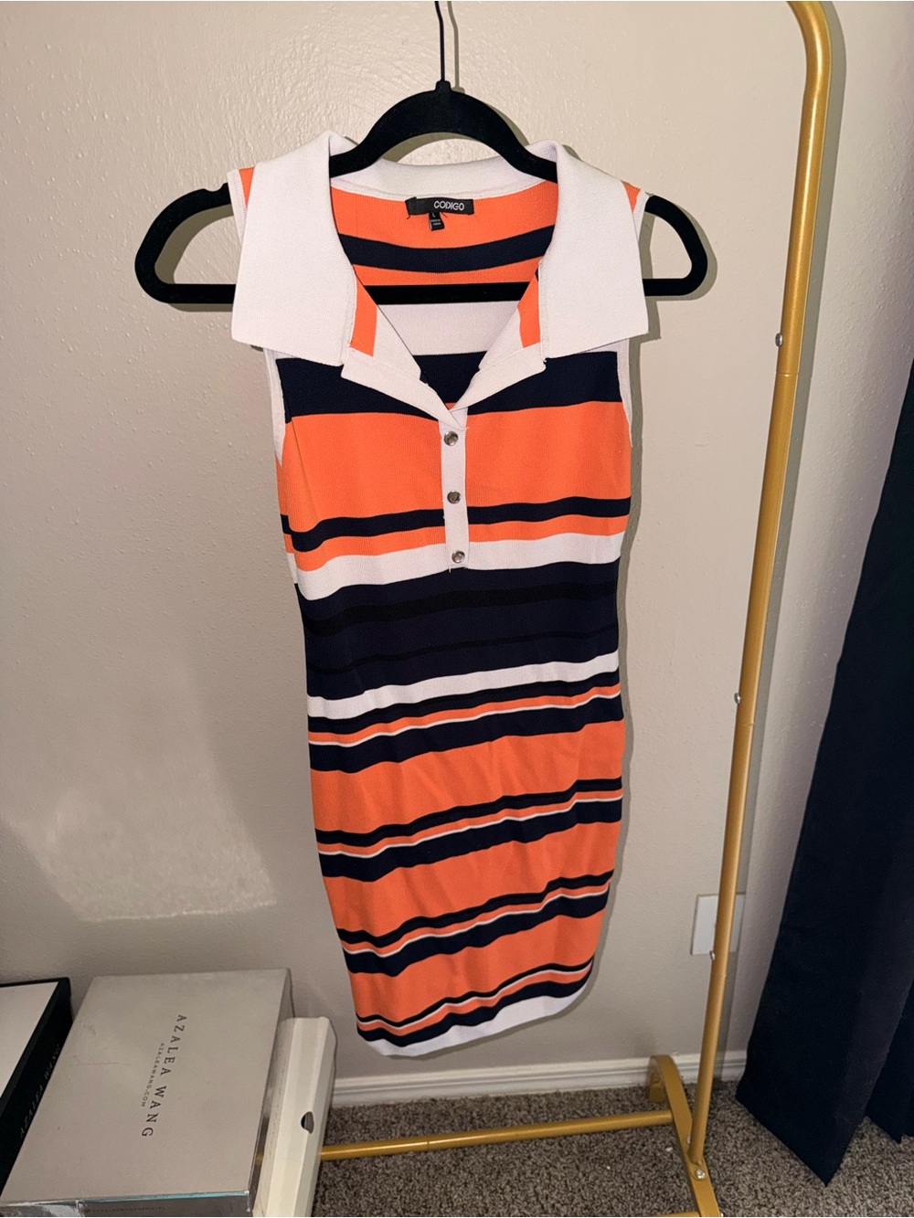 CocoGo Orange & Navy Striped Polo Dress